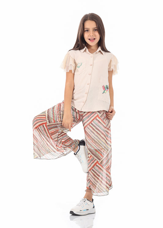 Casual Wide Leg Multi-Colors Striped Pants For Girls