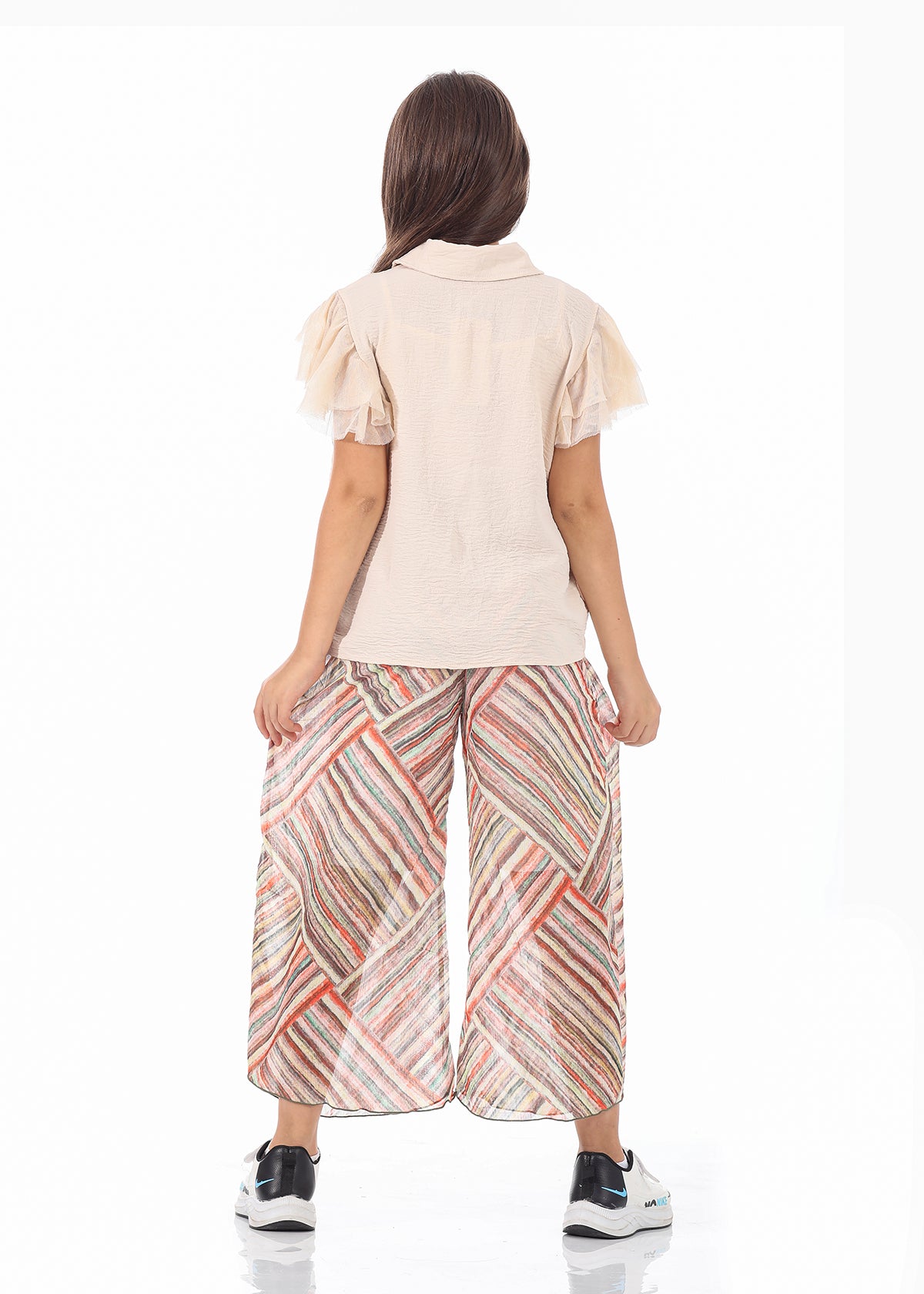 Casual Wide Leg Multi-Colors Striped Pants For Girls