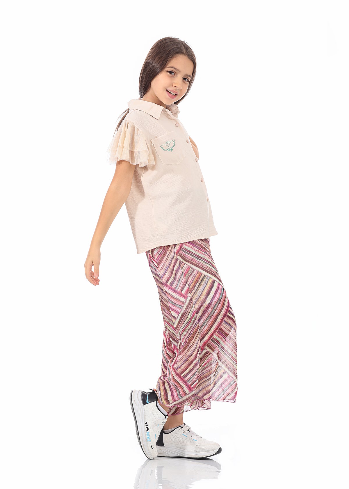 Casual Wide Leg Multi-Colors Striped Pants For Girls