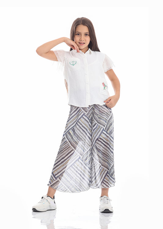 Casual Wide Leg Multi-Colors Striped Pants  For Girls