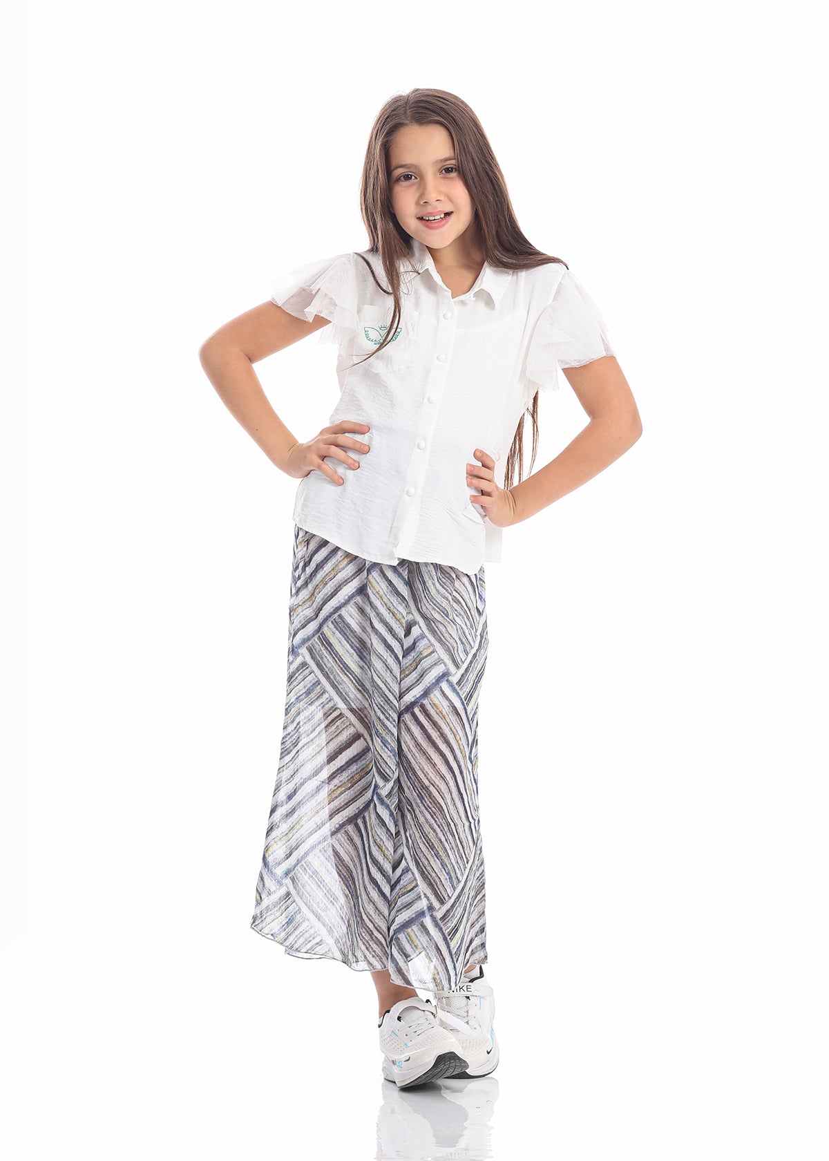 Casual Wide Leg Multi-Colors Striped Pants  For Girls