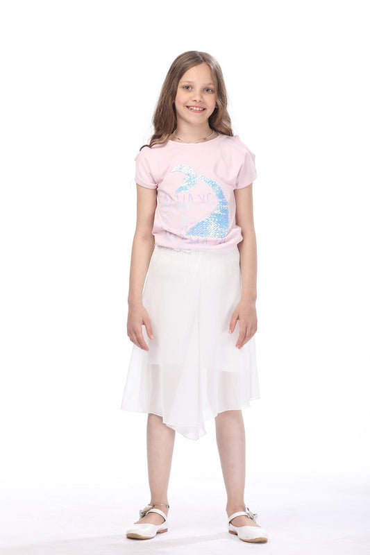 Light Pink Short Sleeve T-Shirt With Sequins For Girls