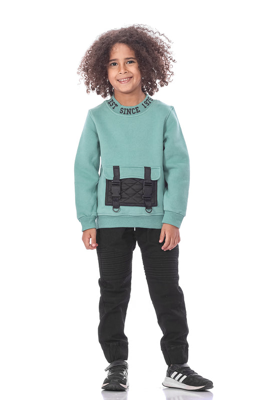 Green Printed Sweatshirt With Pocket  For Boys