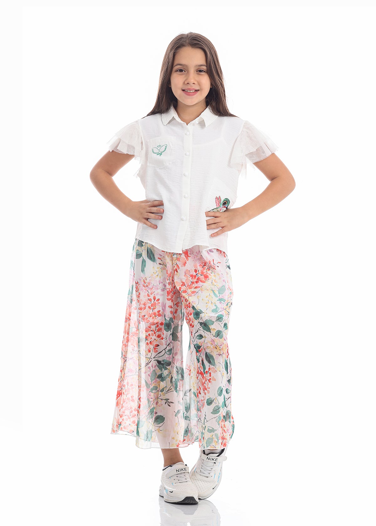 Casual Wide Leg Multi-Colors Florid Pants For Girls