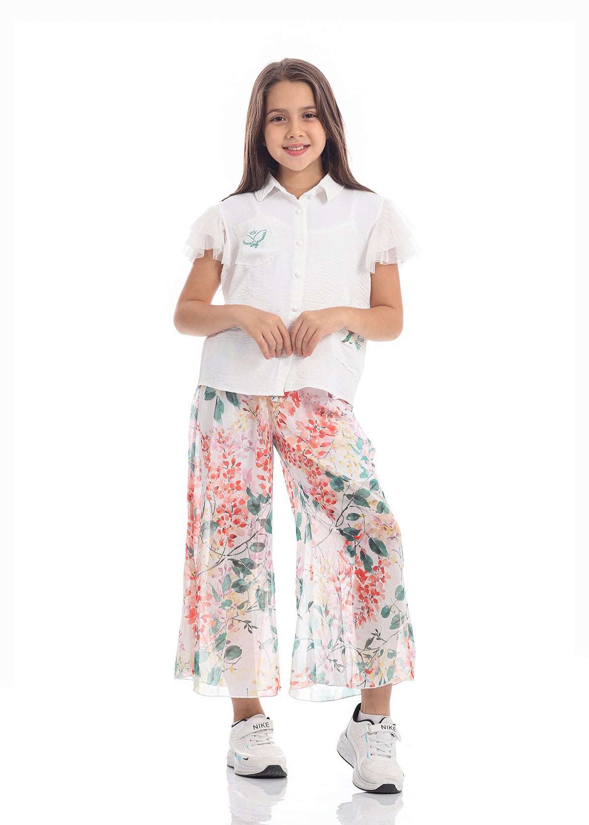 Casual Wide Leg Multi-Colors Florid Pants For Girls