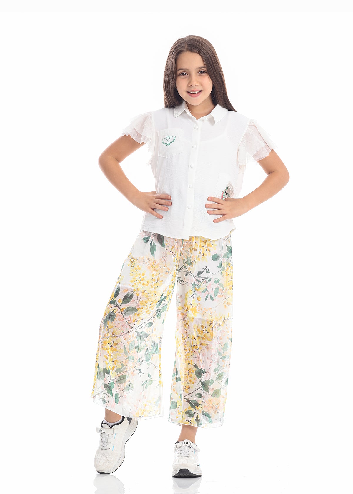 Casual Wide Leg Multi-Colors Florid Pants For Girls