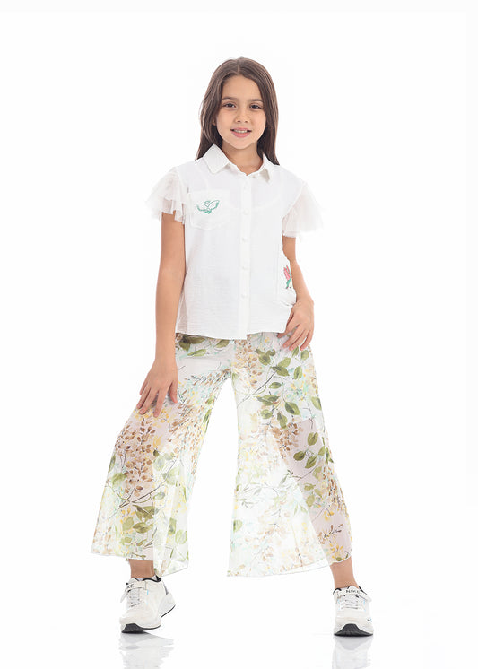 Casual Wide Leg Multi-Colors Florid Pants For Girls