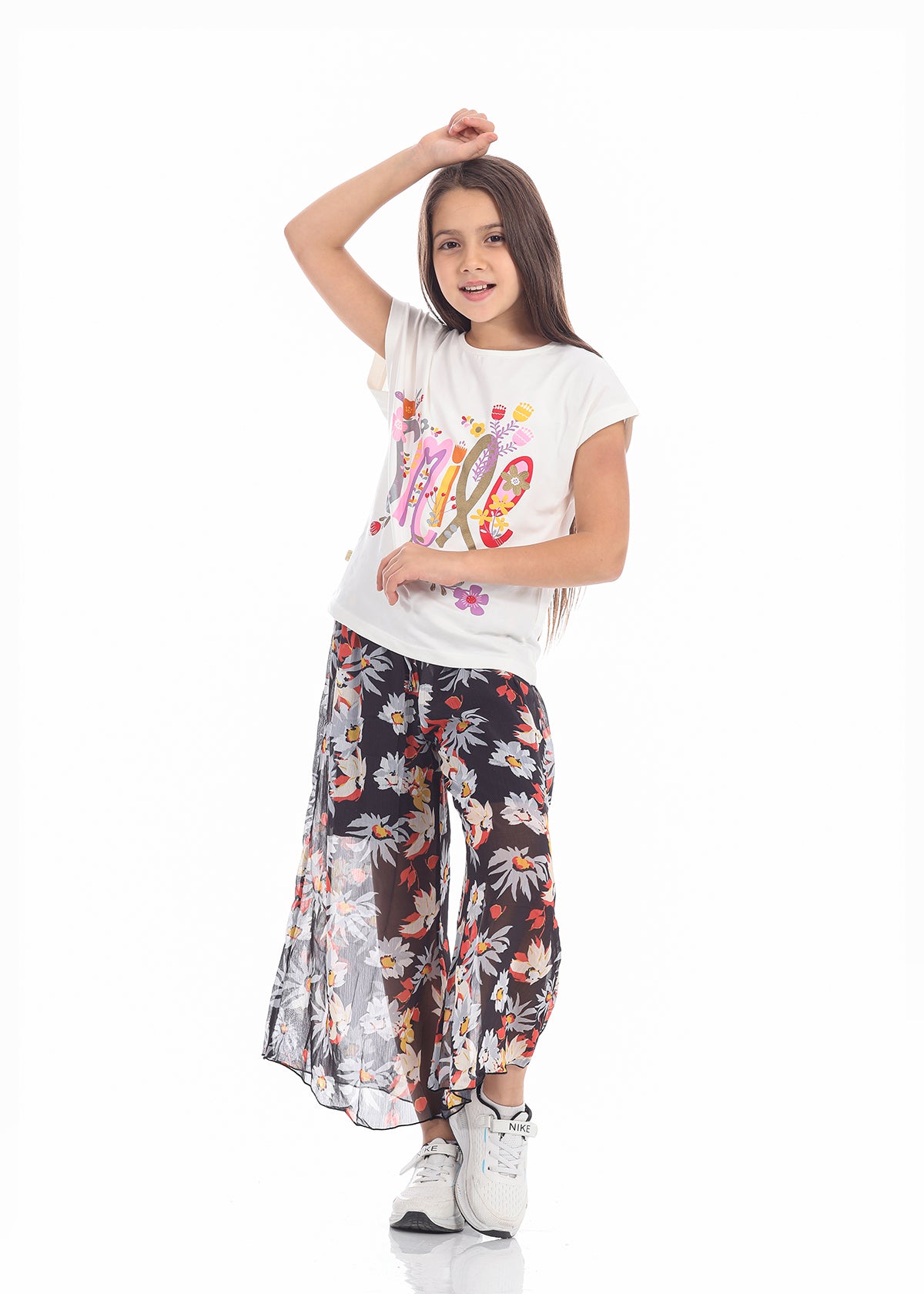 Casual Wide Leg Multi-Colors Florid Pants For Girls