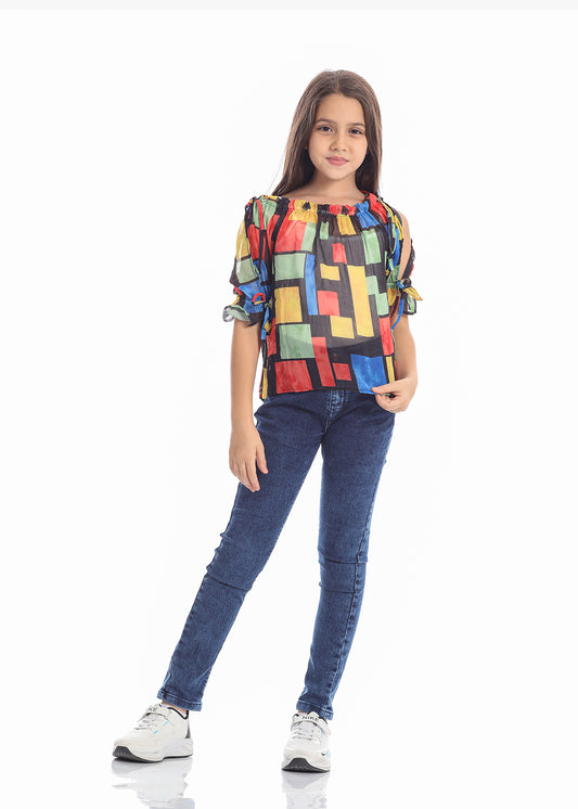 Casual Two Pieces Multicolor Blouse For Girls