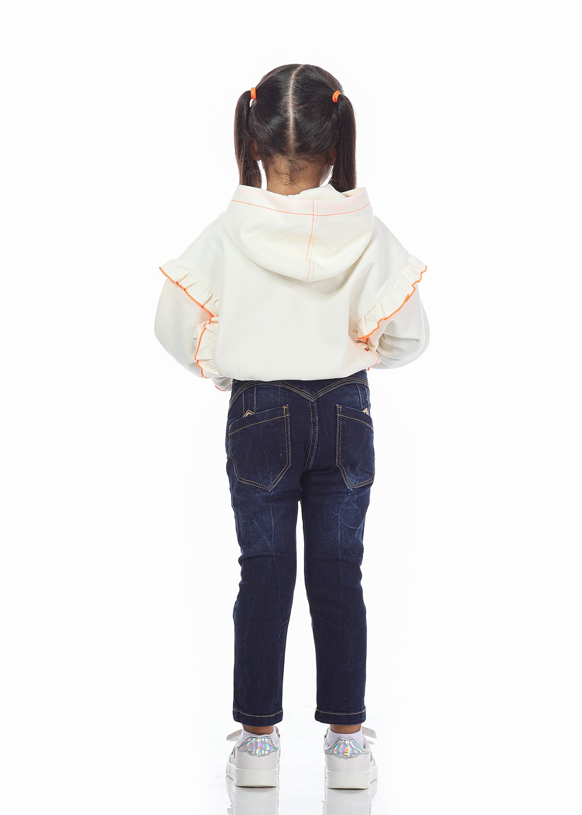 Hooded White Jacket with Pockets for Girls