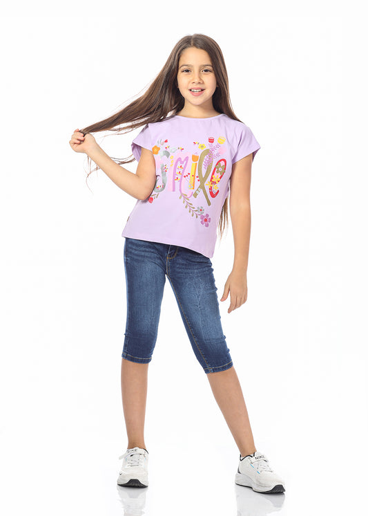 Purple Short Sleeve T-Shirt With Print For Girls