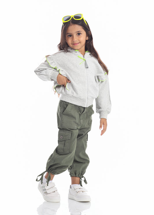 Hooded Gray Jacket with Pockets for Girls