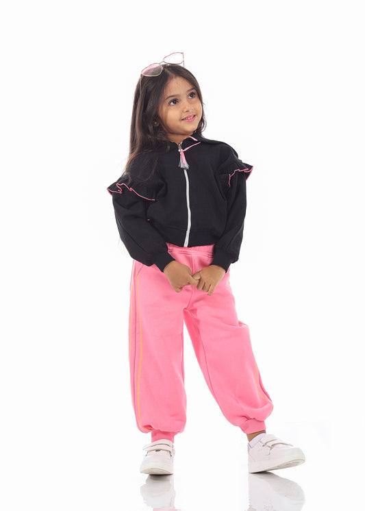 Hooded Black Jacket with Pockets for Girls