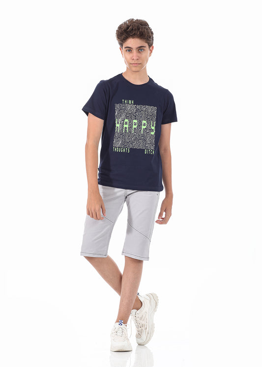 Navy T-Shirt Short Sleeve With Print For Boys