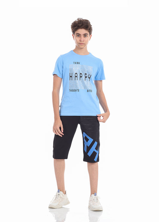 Light Blue T-Shirt Short Sleeve With Print For Boys