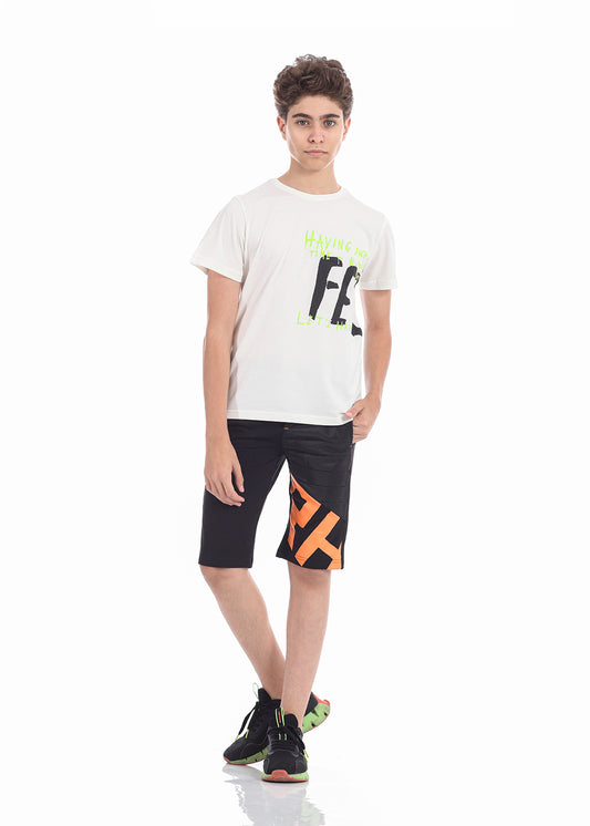 White T-Shirt Short Sleeve With Print For Boys