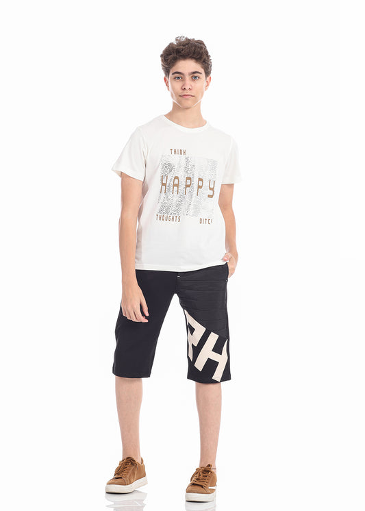 White T-Shirt Short Sleeve With Print For Boys