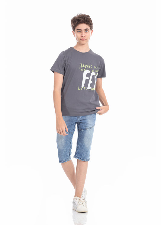 Dark Gray T-Shirt Short Sleeve With Print For Boys