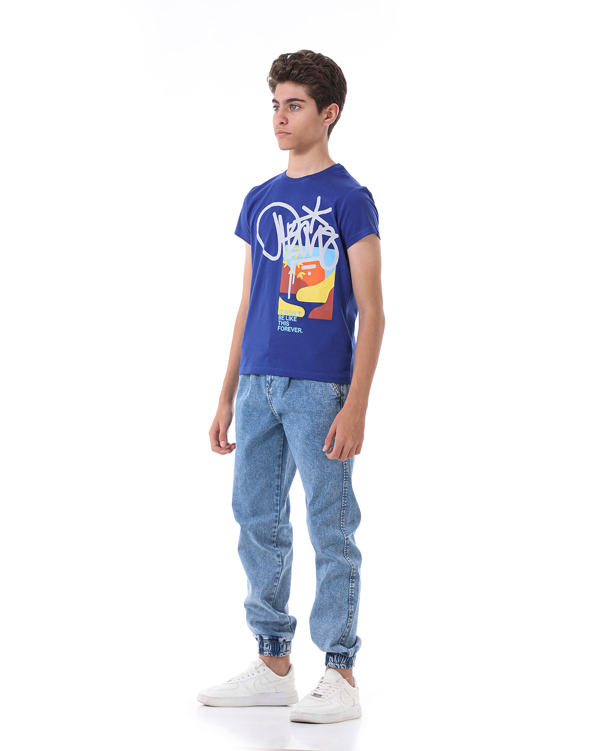 Blue T-Shirt Short Sleeve With Print For Boys