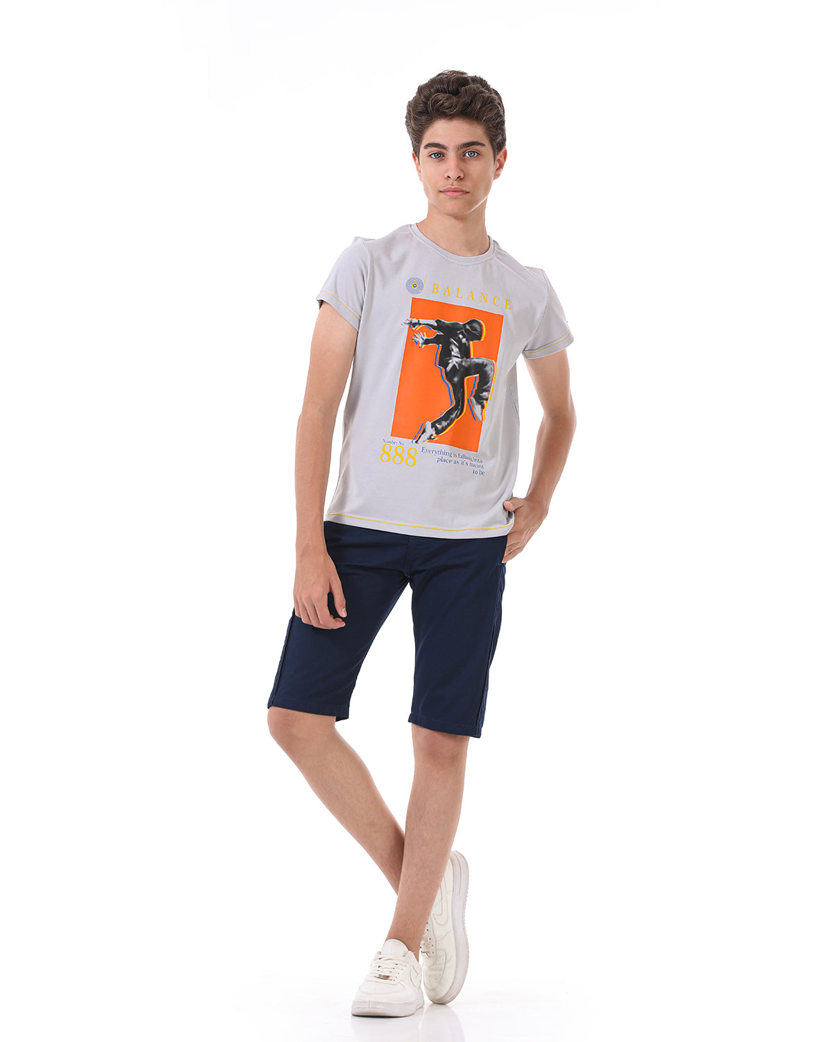 Gray T-Shirt Short Sleeve With Print For Boys