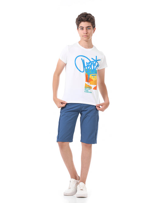 White T-Shirt Short Sleeve With Print For Boys