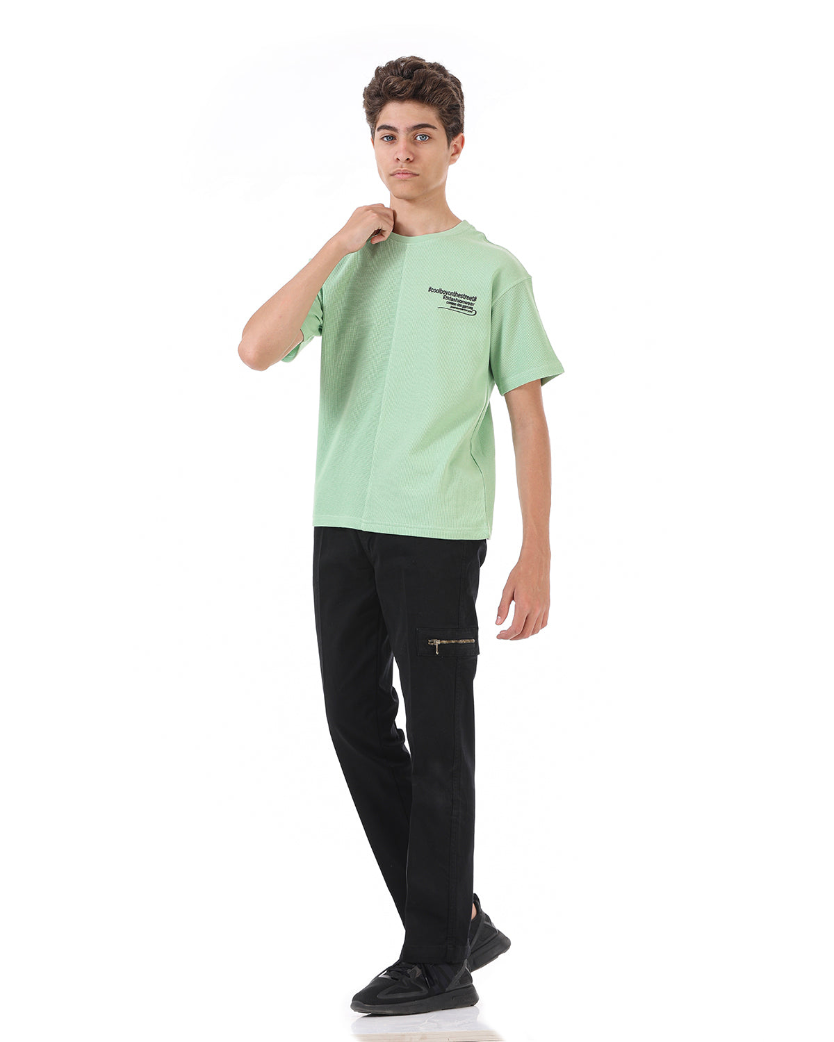 Light Green T-Shirt Short Sleeve With Print For Boys