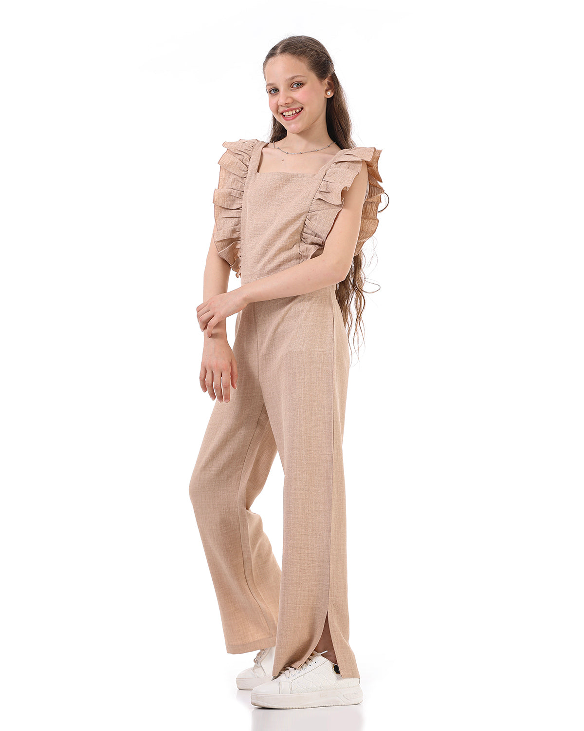 Casual Ruffle Beige Jumpsuits For Girls