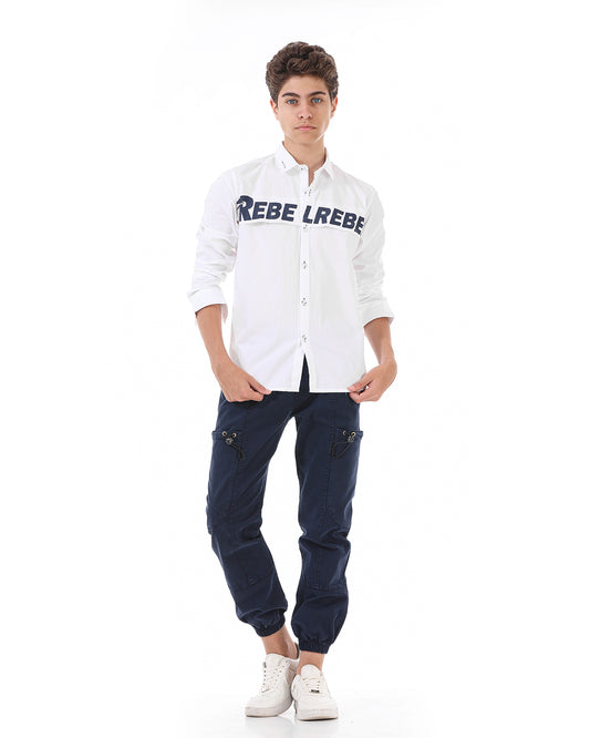 White Long Sleeves Shirt With Print For Boys