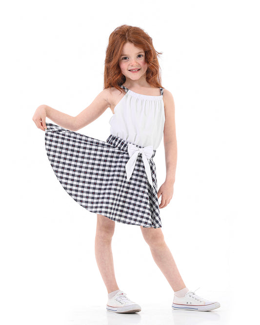 Casual Black & White Dress With Red Dot For Girls