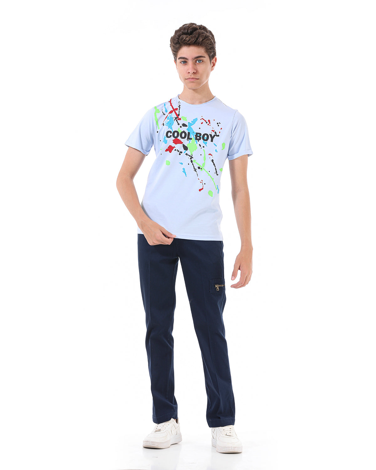 Light Blue T-Shirt Short Sleeve With Print For Boys