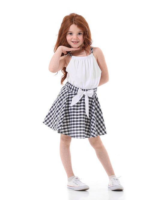 Casual Black & White Dress With Yellow Dot For Girls
