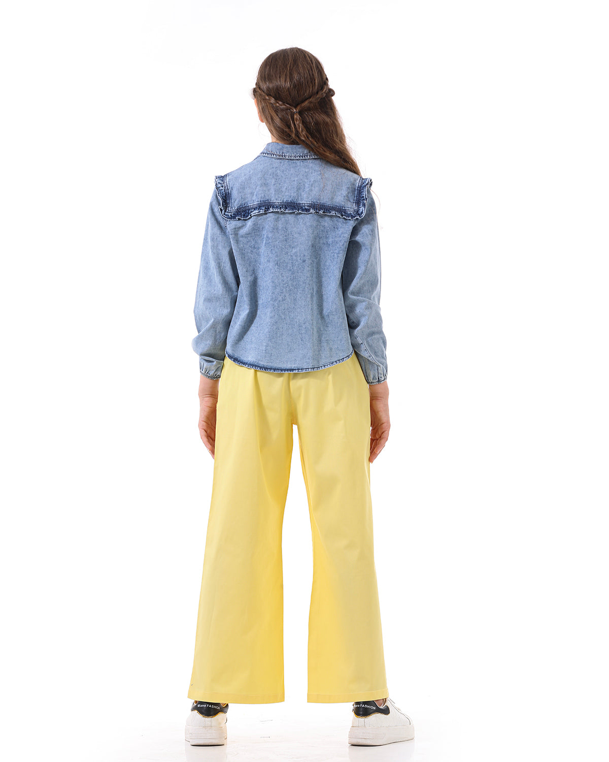 Casual Blue Jeans Shirt With Embroidery For Girls