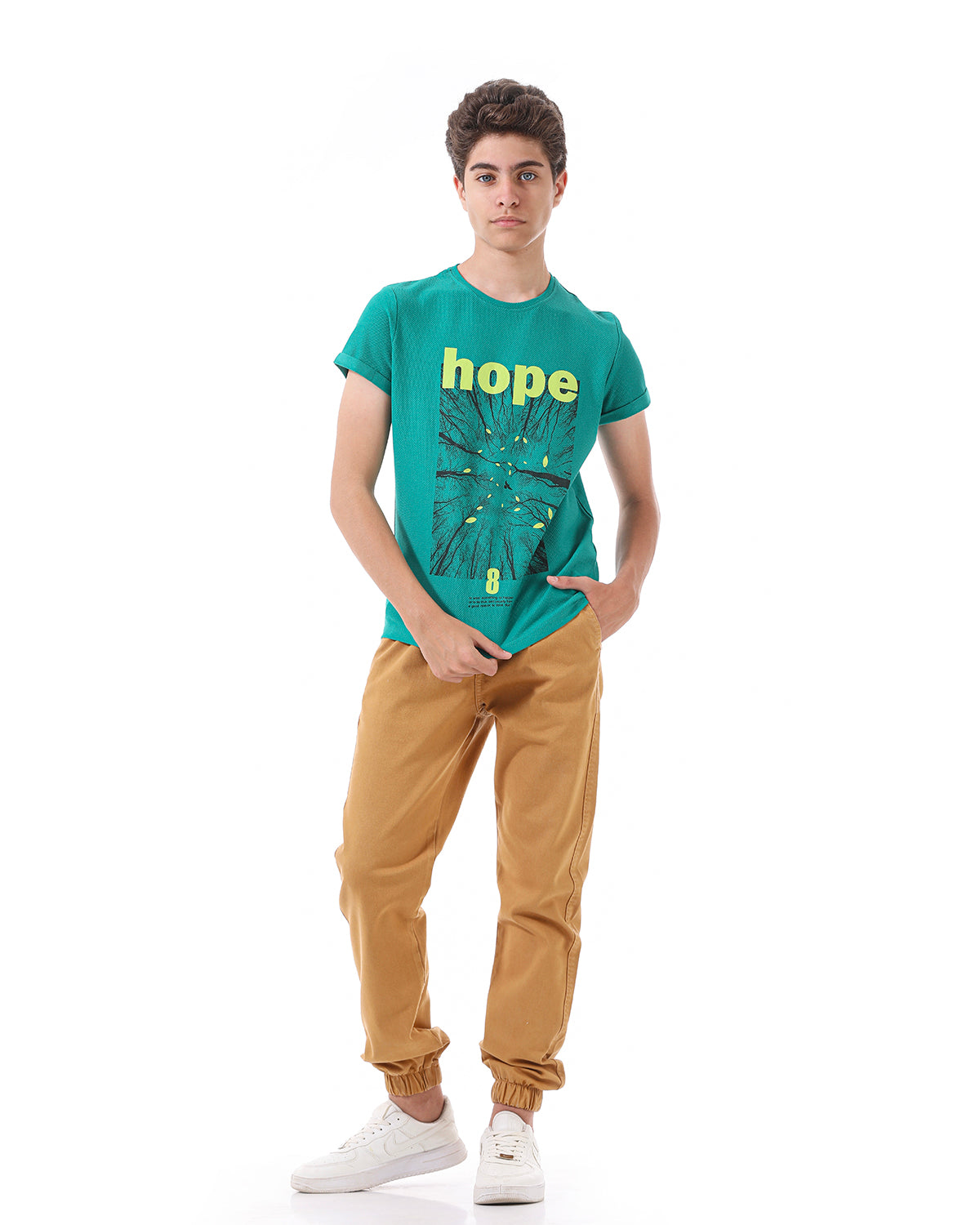 Green T-Shirt Short Sleeve With Print For Boys