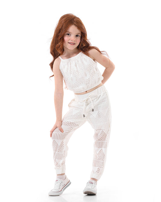 Off Shoulder Casual Two Piece White Set For Girls