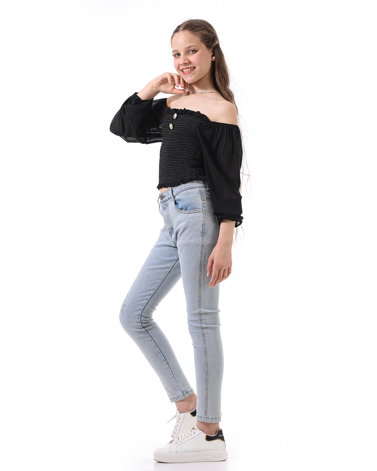 Straight Fit Jeans With Leg Details For Girls