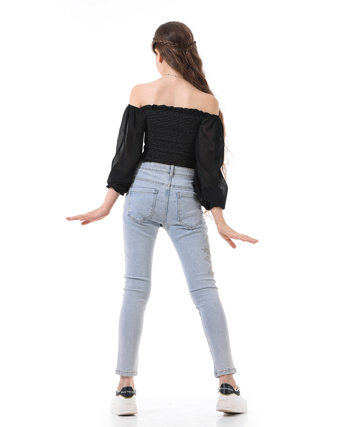 Straight Fit Jeans With Leg Details For Girls