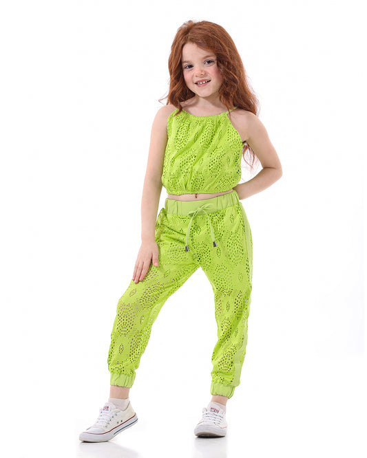 Off Shoulder Casual Two Piece Green Set For Girls