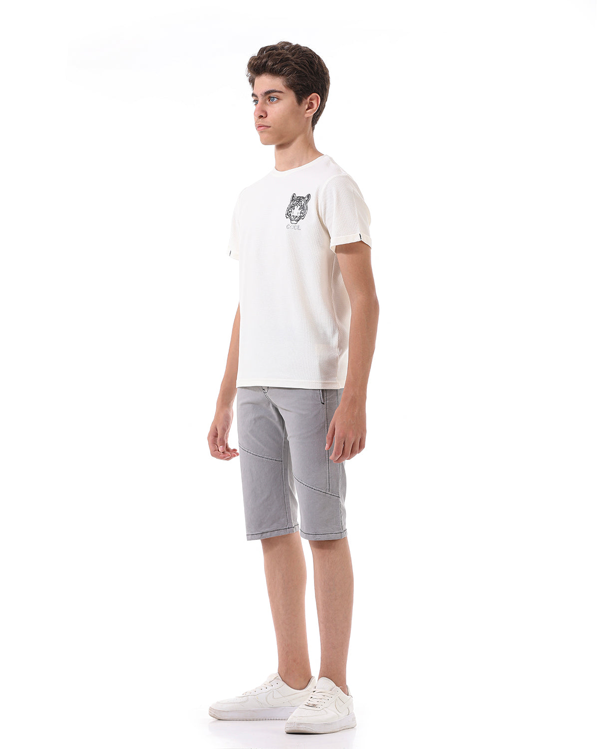 White T-Shirt Short Sleeve With Tiger Print For Boys