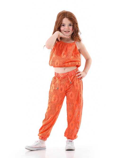 Off Shoulder Casual Two Piece Orange Set For Girls