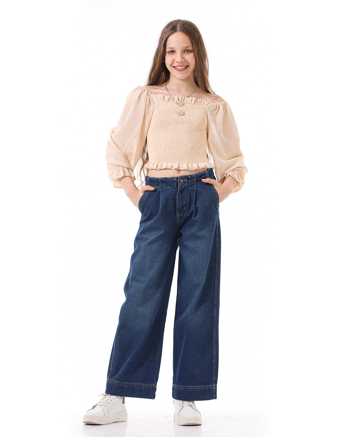 Wide Leg Jeans With  Details For Girls