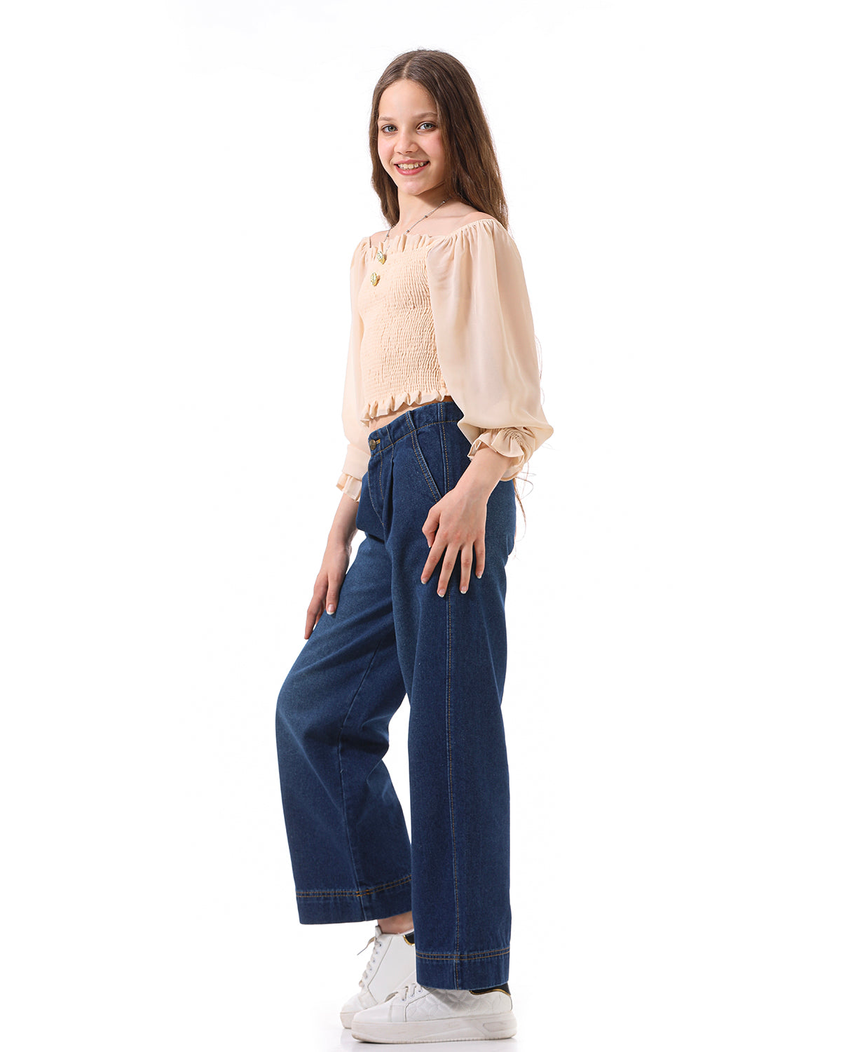 Wide Leg Jeans With  Details For Girls