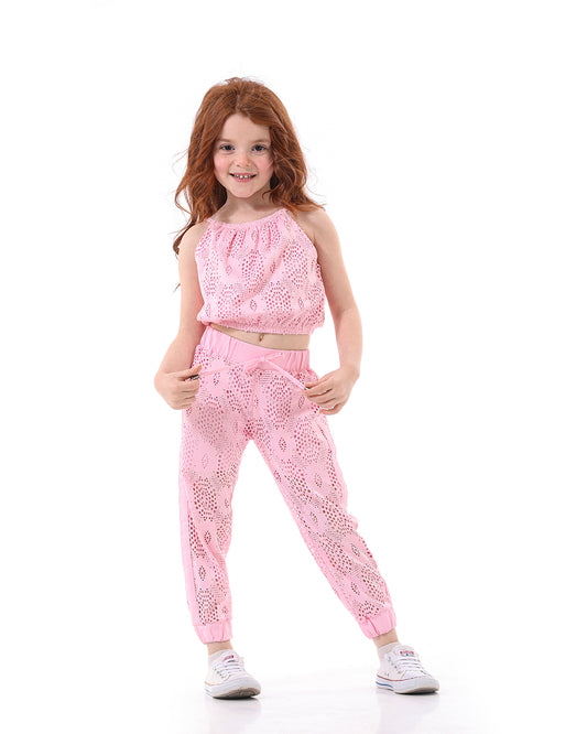 Off Shoulder Casual Two Piece Light Pink Set For Girls