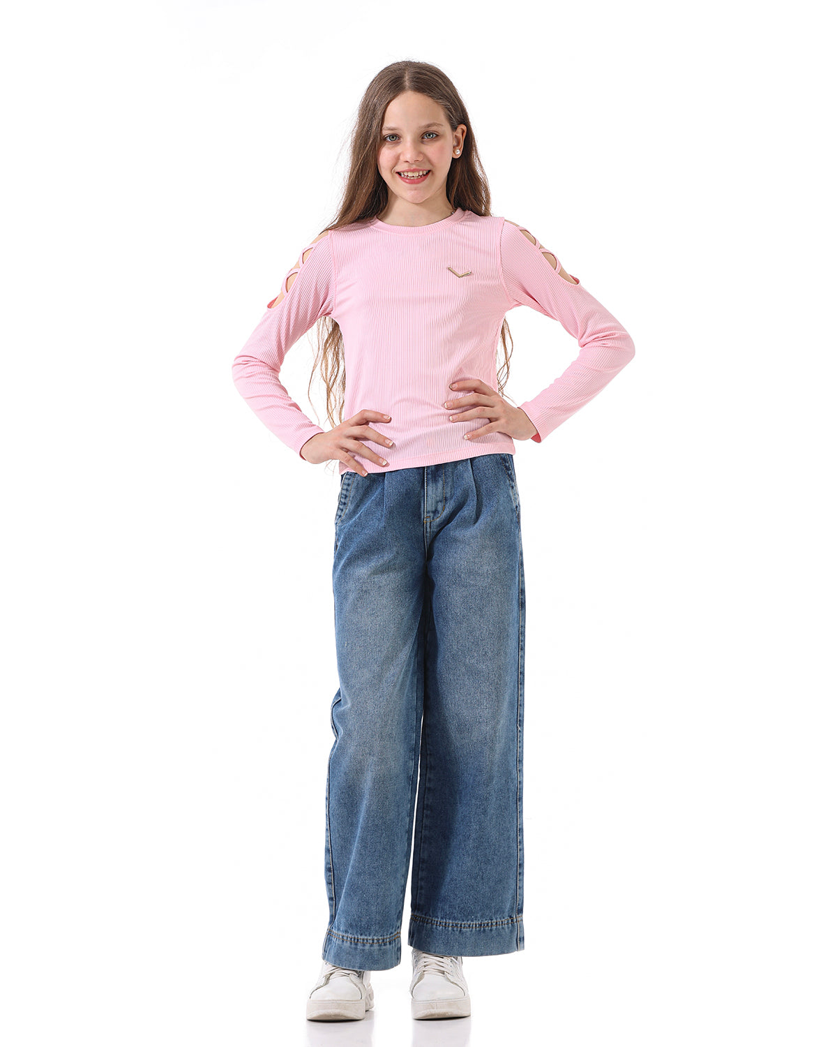 Wide Leg Jeans With  Details For Girls