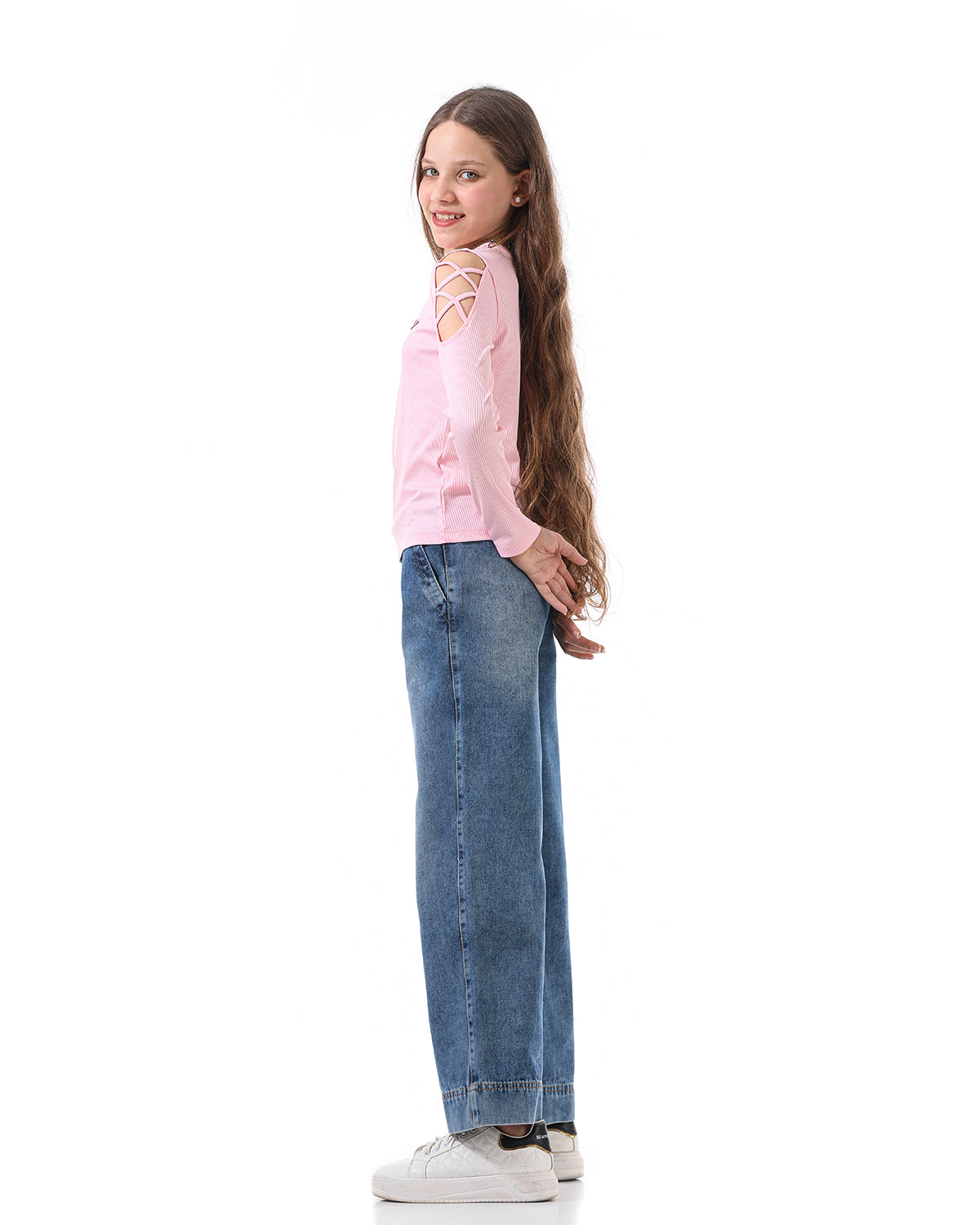 Wide Leg Jeans With  Details For Girls