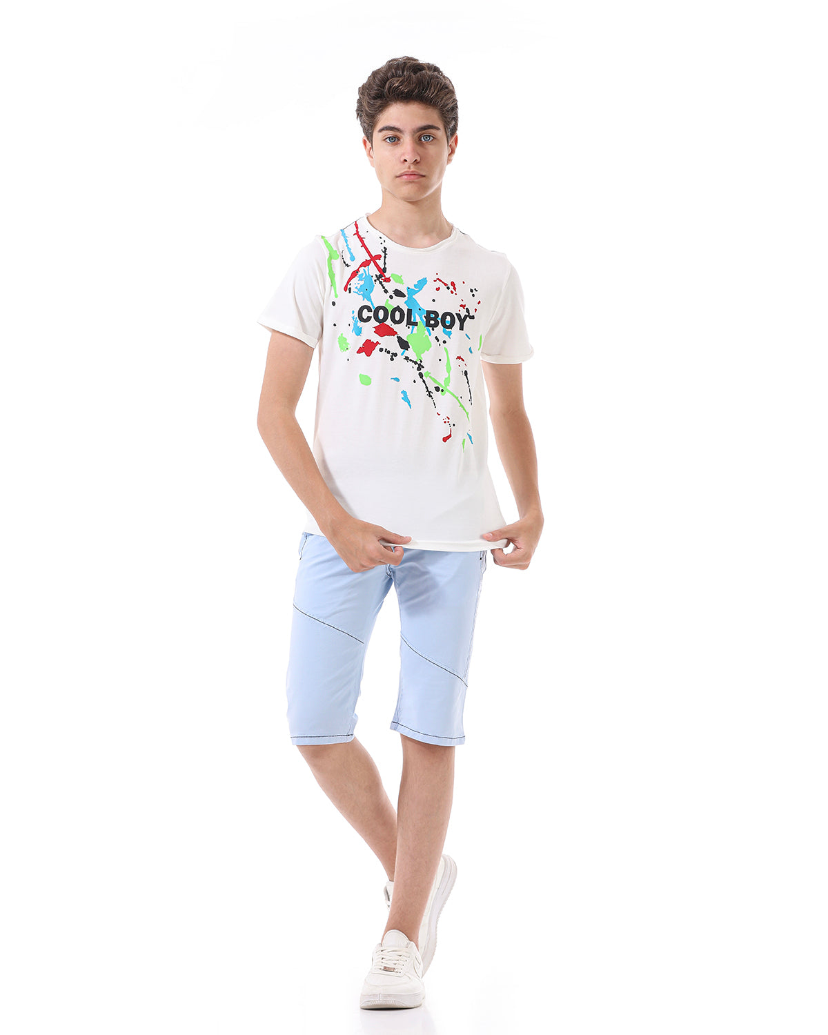 White T-Shirt Short Sleeve With Print For Boys