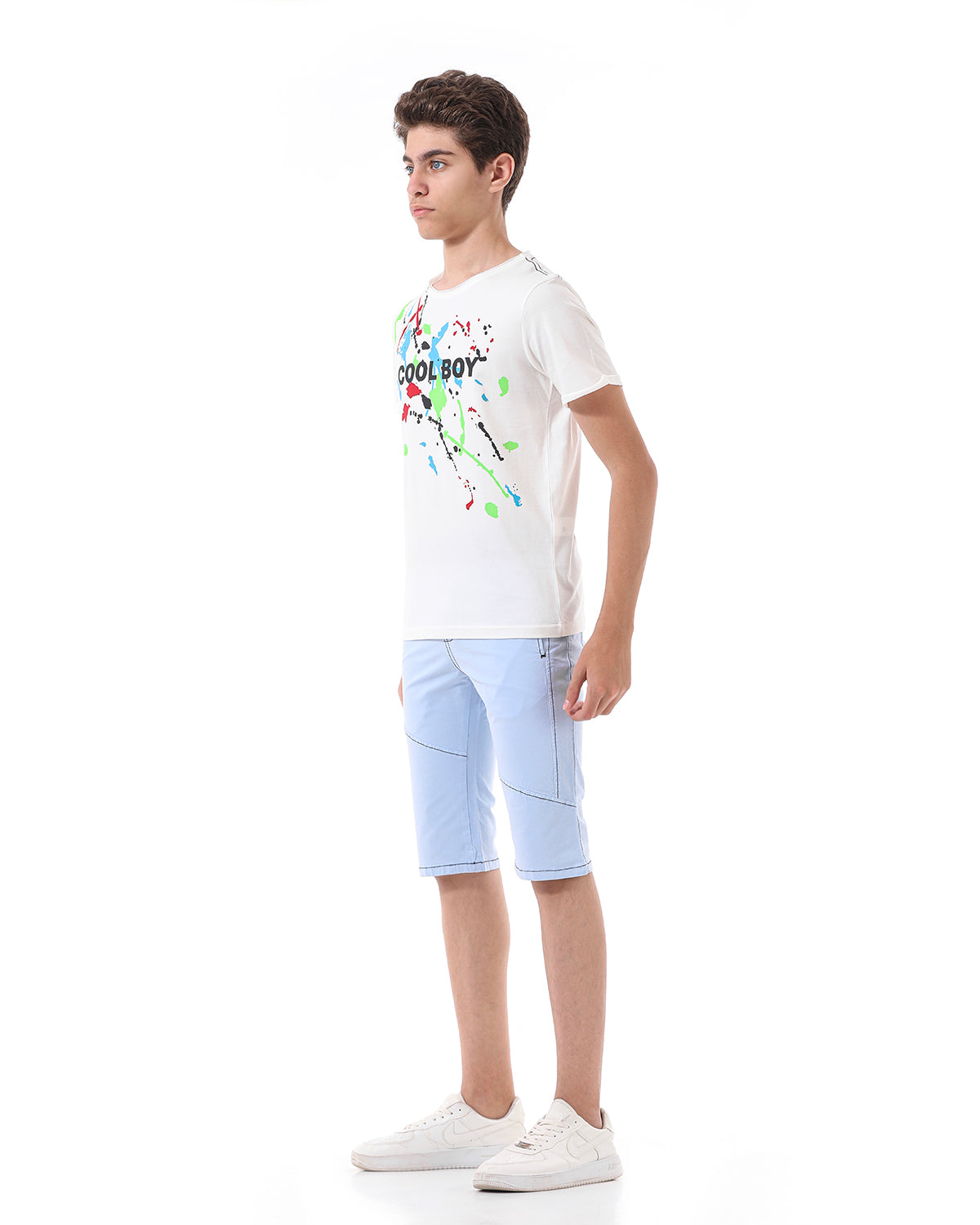 White T-Shirt Short Sleeve With Print For Boys