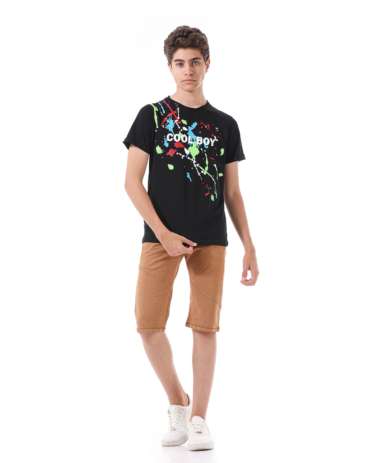 Black T-Shirt Short Sleeve With Print For Boys