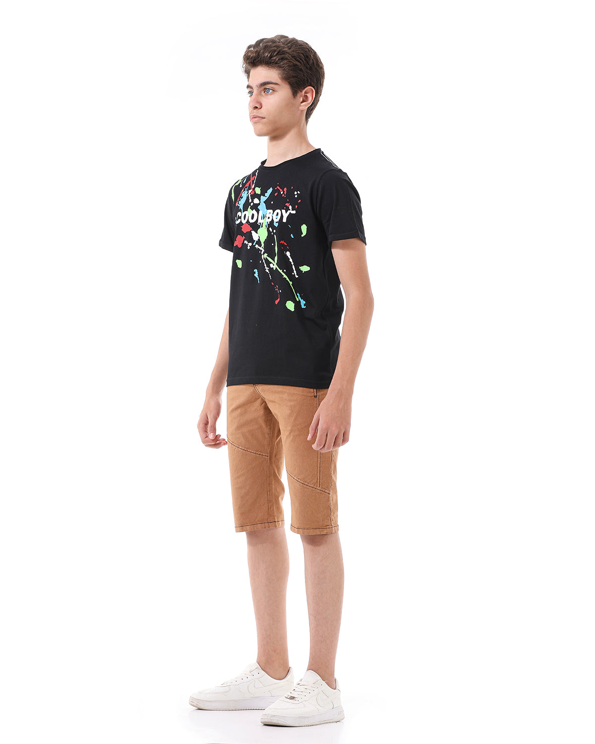 Black T-Shirt Short Sleeve With Print For Boys