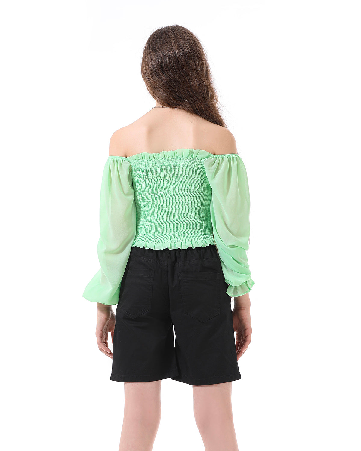 Off Shoulder Green Blouse With Button For Girls