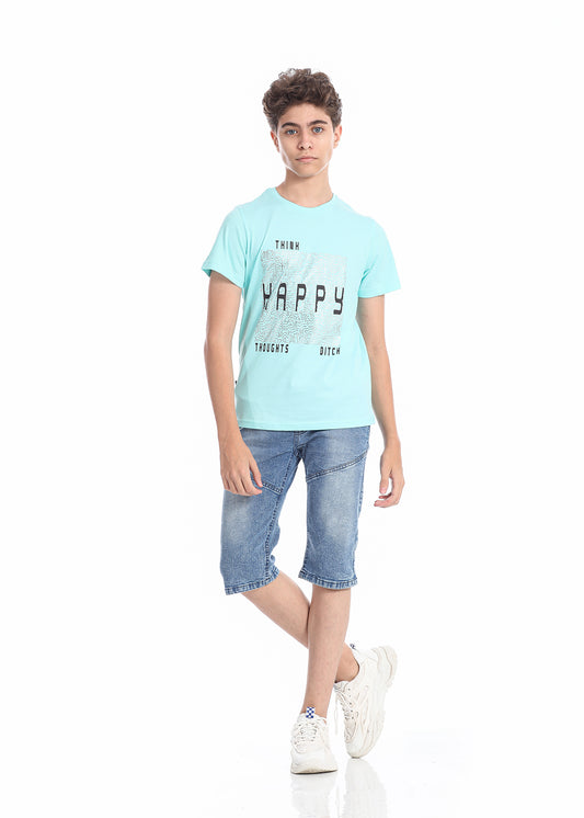 Light Green T-Shirt Short Sleeve With Print For Boys